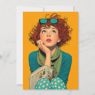 Whimsical Redhead in Polka Dots Invitation