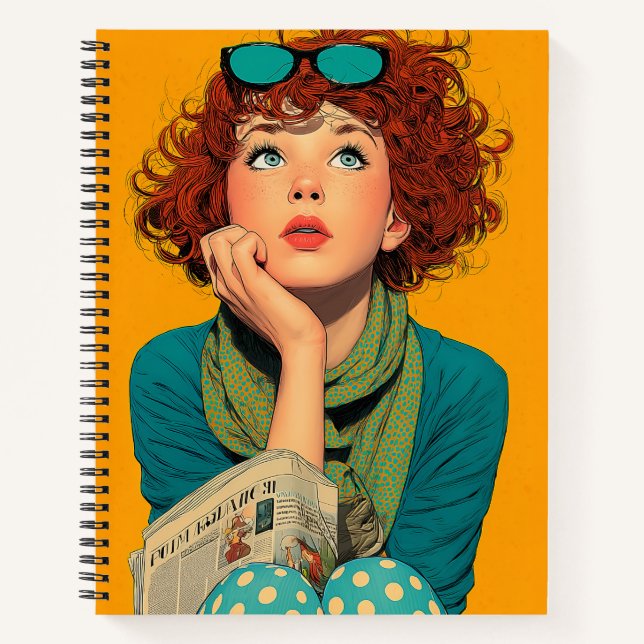 Whimsical Redhead in Polka Dots Notebook (Front)