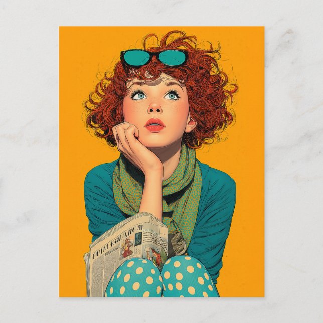 Whimsical Redhead in Polka Dots Postcard (Front)