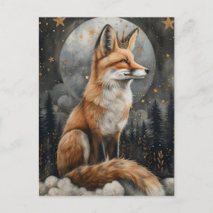 Whimsical Regal Red Fox in Mystic Moonlight Postcard