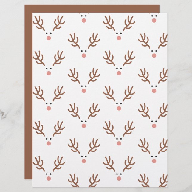 Whimsical Reindeer Boho Pattern Scrapbook Paper (Front/Back)