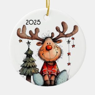 Whimsical Reindeer Ceramic Ornament