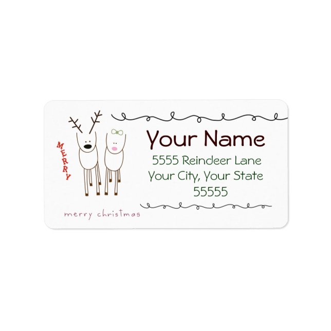 Whimsical Reindeer Christmas Address Labels (Front)