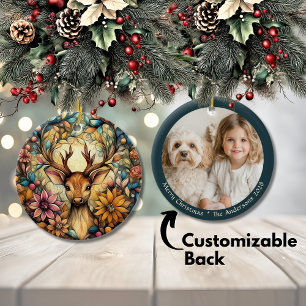 Whimsical Reindeer Christmas Customisable Ceramic Ornament