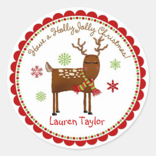 Whimsical Reindeer Christmas Holiday Stickers