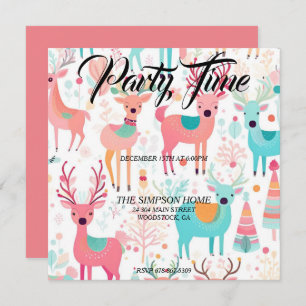 Whimsical Reindeer Christmas Party Invitation