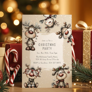 Whimsical Reindeer Christmas Party Invitation