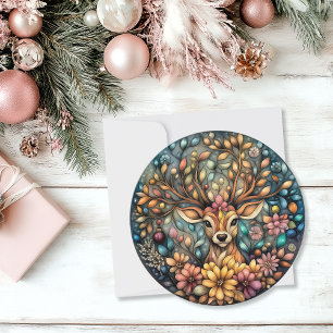 Whimsical Reindeer Customisable Round Holiday Card