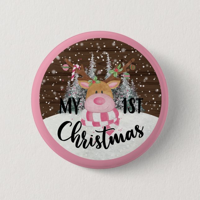 Whimsical Reindeer - My First Christmas 6 Cm Round Badge (Front)