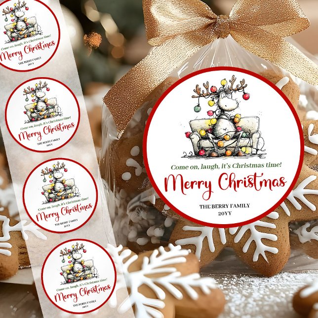 Whimsical reindeer sticker quirky holiday design (Cheerful quirky reindeer sticker red green tones

)