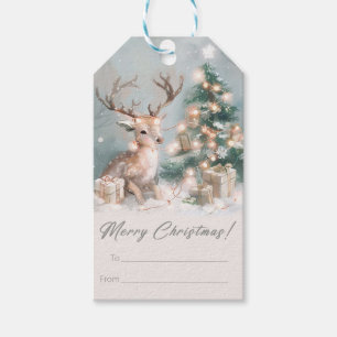 Whimsical Reindeer & Tree Christmas Gift Tags
