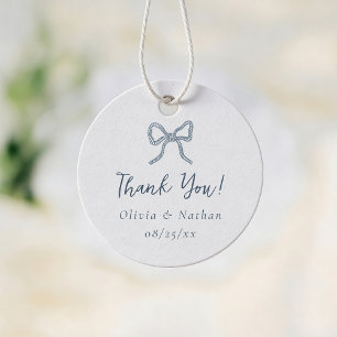 Whimsical Retro Blue Bow Wedding Thank You Favour Tags