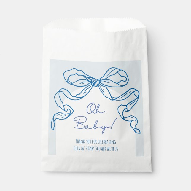 Whimsical Retro Blue Hand Drawn Bow Baby Shower Favour Bag (Front)