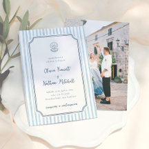 Whimsical Retro Blue Stripes Spanish Wedding