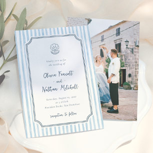 Whimsical Retro Blue Stripes Wedding Invitation