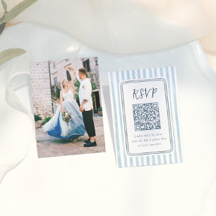 Whimsical Retro Blue Stripes Wedding RSVP Enclosure Card