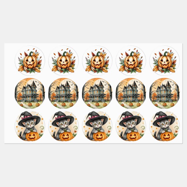 Whimsical Retro Boho Halloween Witchy Kitten, (Sheet)