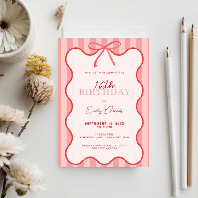 Whimsical Retro Border 16th Birthday Party Invitation (Creator Uploaded)