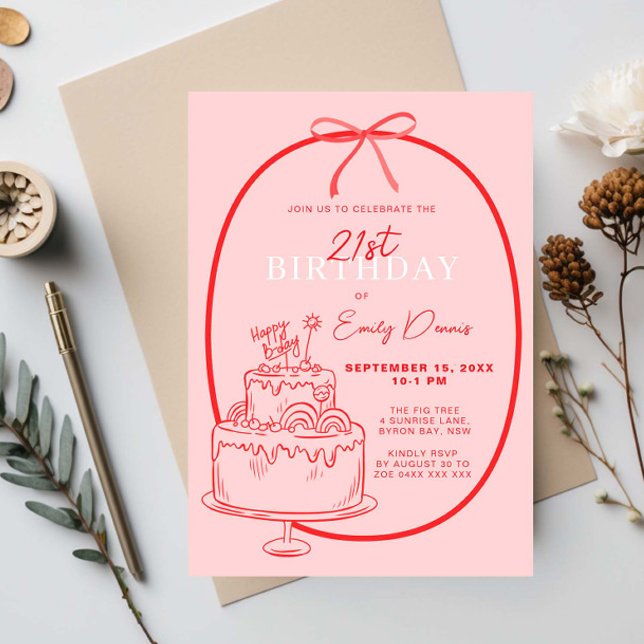 Whimsical Retro Border 21st Birthday Party Invitation (Creator Uploaded)