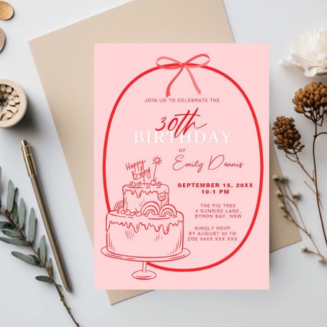 Whimsical Retro Border 30th Birthday Party Invitation (Creator Uploaded)