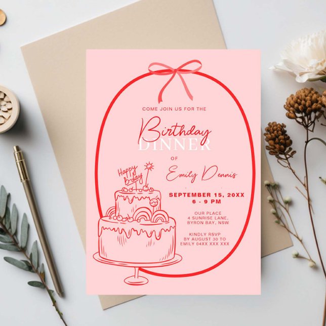 Whimsical Retro Border Birthday Dinner Invitation (Creator Uploaded)