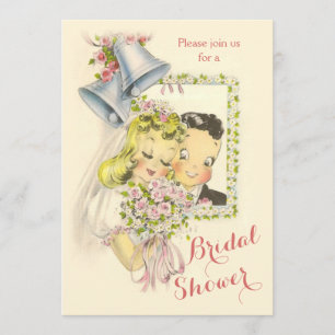 Whimsical Retro Bride and Groom Bridal Shower Invitation