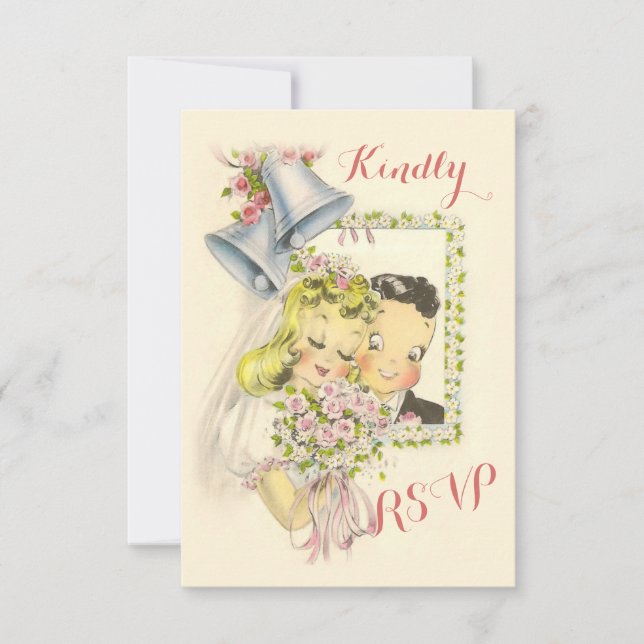 Whimsical Retro Bride and Groom Wedding RSVP (Front)