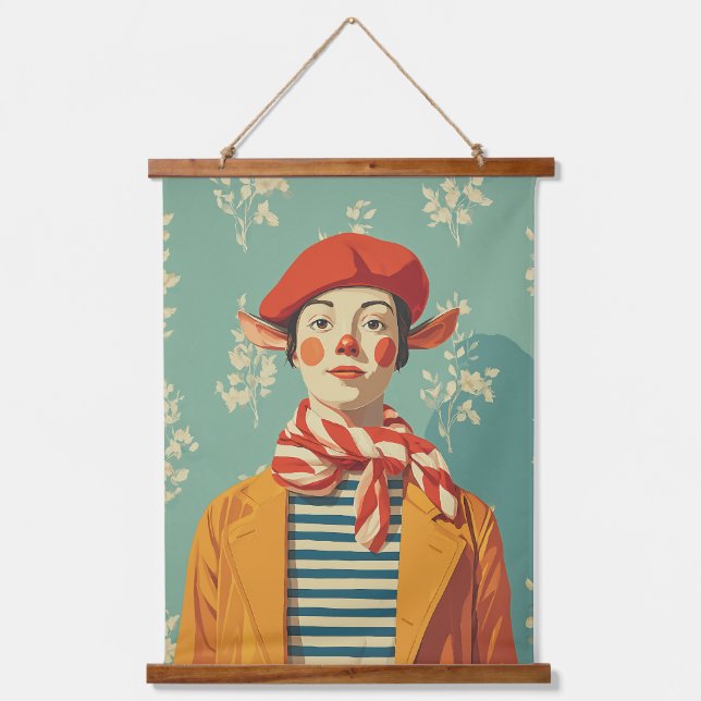 Whimsical Retro Christmas Elf Hanging Tapestry (Front)