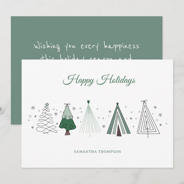 Whimsical Retro Christmas Trees Christmas Holiday Card (Front/Back)