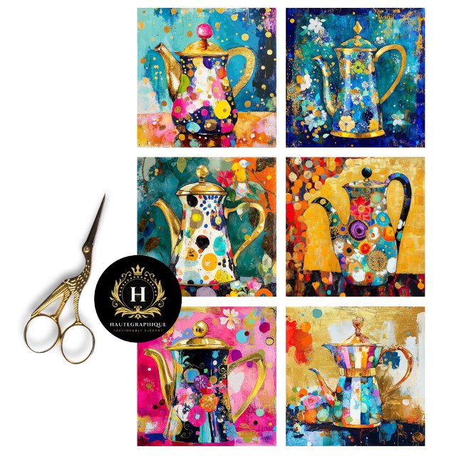 Whimsical Retro Coffee Pot Decoupage  Tissue Paper (Creator Uploaded)