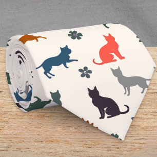 Whimsical Retro Colourful Cat Silhouettes Pattern Tie
