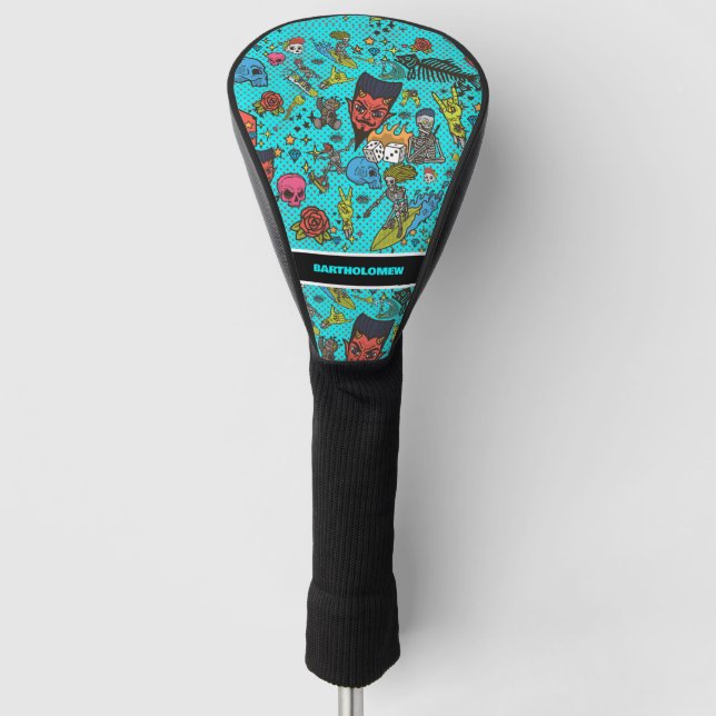 Whimsical Retro Comic Personalized Golf Head Cover (Front)