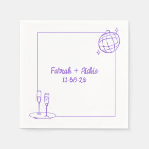 Whimsical Retro Disco Personalised Purple Wedding Napkin