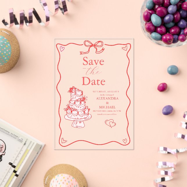 Whimsical Retro Doodle Art Wedding Acrylic Invitations (Insitu (Celebration))