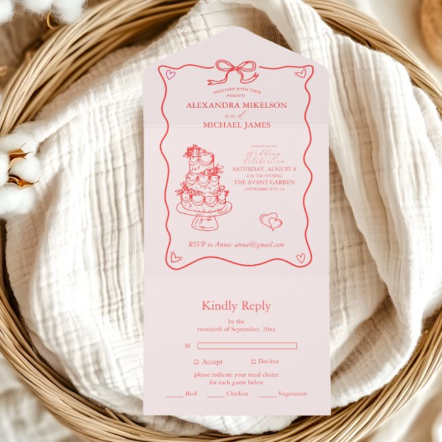 Whimsical Retro Doodle Art Wedding All In One Invitation (Creator Uploaded)