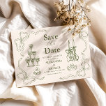 Whimsical Retro Doodle Art Wedding Save The Date<br><div class="desc">Set the tone for your big day with the Whimsical Retro Doodle Art Wedding Invitation! This charming design combines playful hand-drawn doodles with a vintage-inspired aesthetic, creating an invitation that’s both fun and elegant. Perfect for couples looking to add a touch of personality and nostalgia to their wedding stationery. Key...</div>