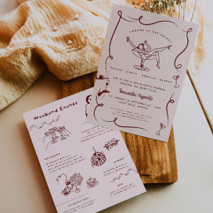 Whimsical Retro Doodle   Bachelorette Weekend Invitation