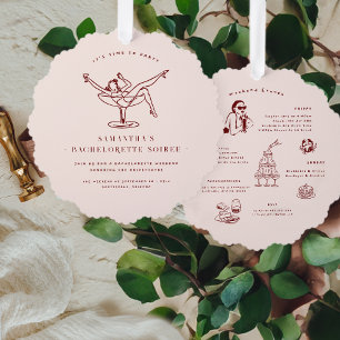 Whimsical Retro Doodle   Bachelorette Weekend  Tree Decoration Card