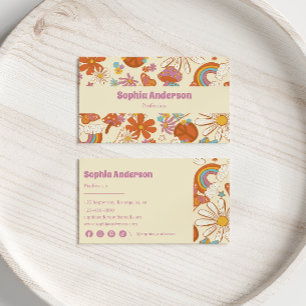 Whimsical Retro Floral – 70s-Inspired Purple Business Card