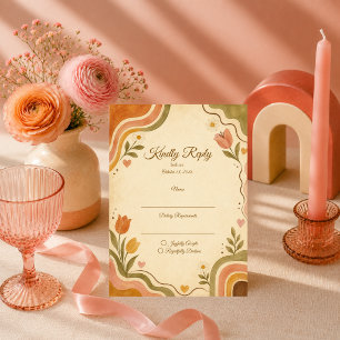 Whimsical Retro Floral Wedding RSVP Card