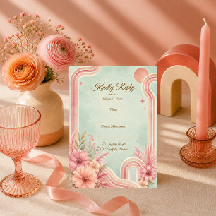 Whimsical Retro Floral Wedding RSVP Card