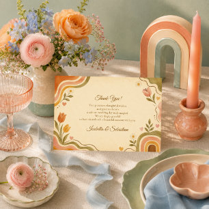 Whimsical Retro Floral Wedding Thank You Card