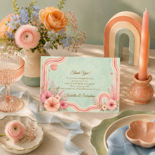Whimsical Retro Floral Wedding Thank You Card