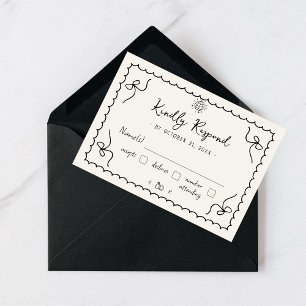 Whimsical Retro French Wedding Hand Drawn Monogram RSVP Card