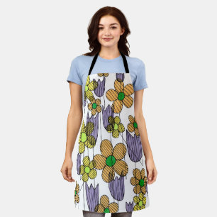 Whimsical Retro Geometric Flowers Purple Tulips Ap Apron