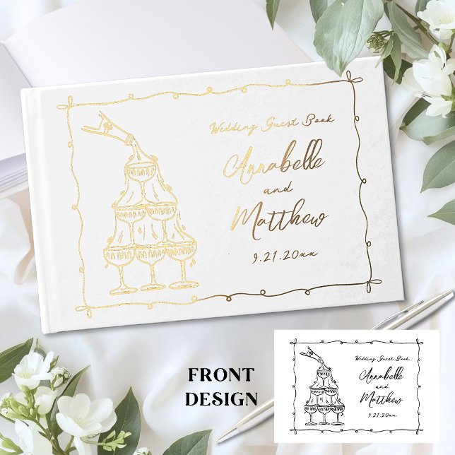 Whimsical Retro Hand Drawn Wedding Guest Book (Whimsical Retro Hand Drawn Wedding Foil Guest Book )