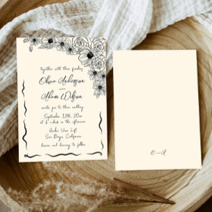 Whimsical Retro Handwritting Quirky Floral Wedding Invitation