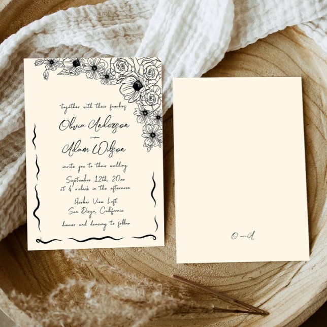 Whimsical Retro Handwritting Quirky Floral Wedding Invitation (Creator Uploaded)