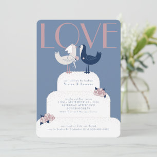 Whimsical Retro Lovebirds Wedding Cake Shower Invitation