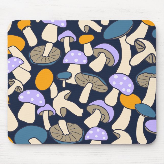 Whimsical Retro Mushroom Botanical Midnight Forest Mouse Pad (Front)